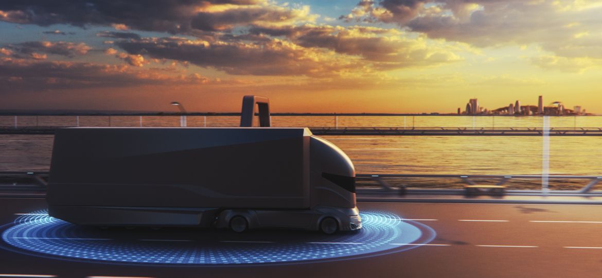 Futuristic,Technology,Concept:,Autonomous,Self-driving,Lorry,Truck,With,Cargo,Trailer